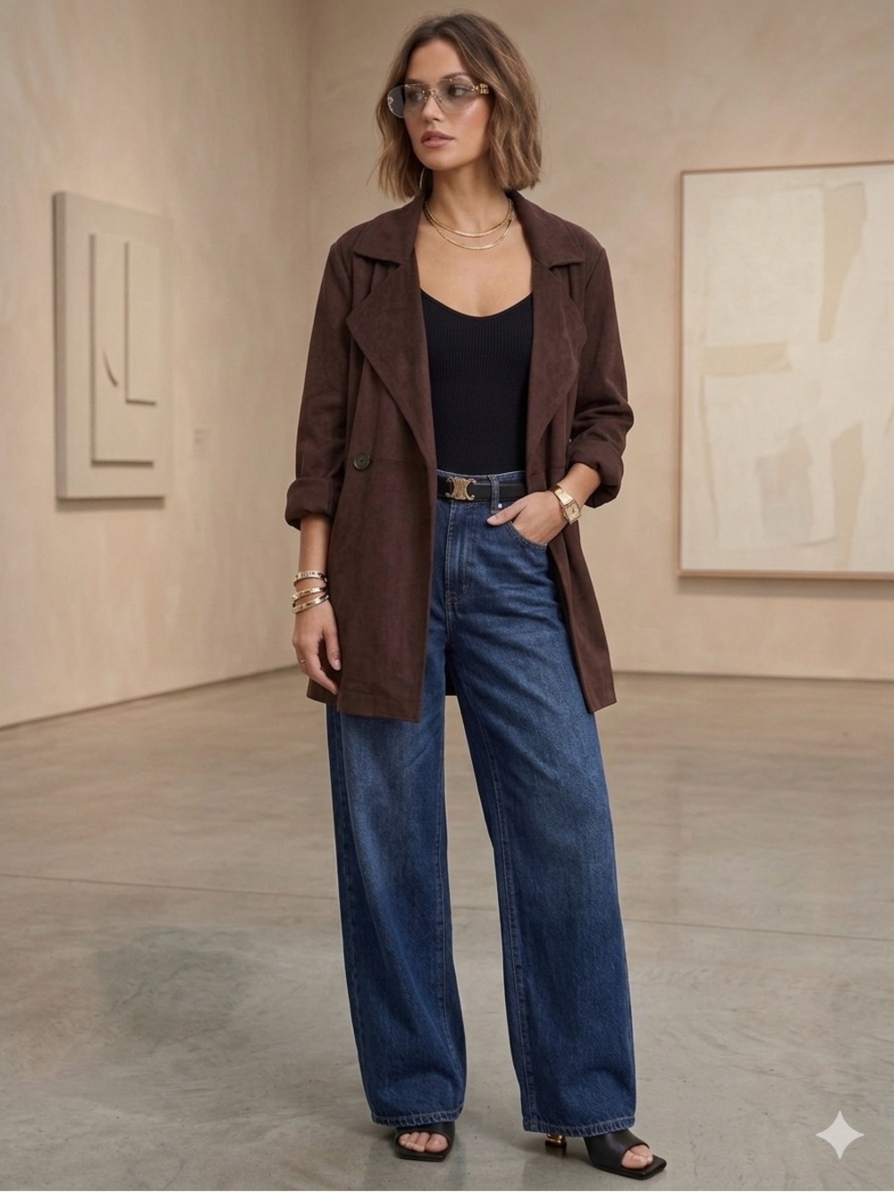 Oversized Lovers + Friends Chocolate Brown Suede-Look Blazer